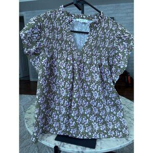 THML Floral Blouse in Olive and Lavender